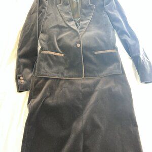 Sterling Cooper Velvet Skirt Suit Dark Gray Blazer & Skirt Size 8 Vintage